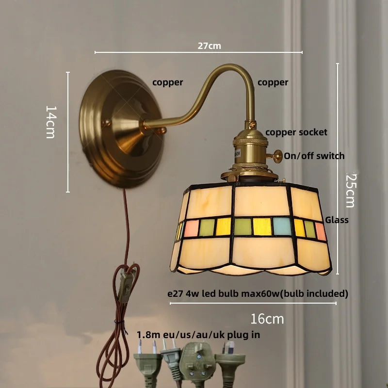Afralia™ Vintage Green LED Wall Lights with Copper Knob Switch & Glass Shade