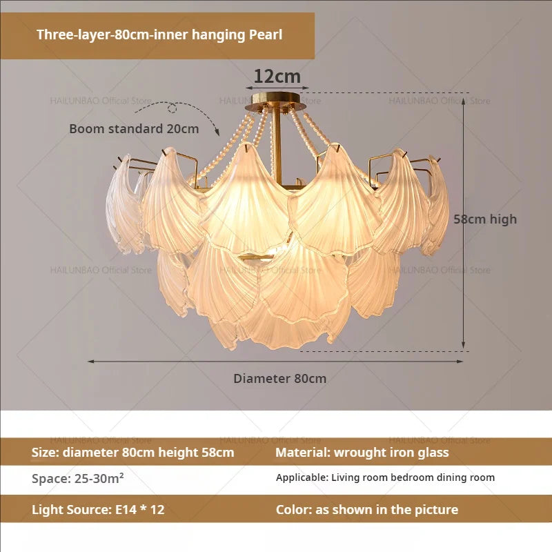 Afralia™ Pearl Crystal Chandelier for Dining Living Bedroom, Elegant French Shell Glass Light