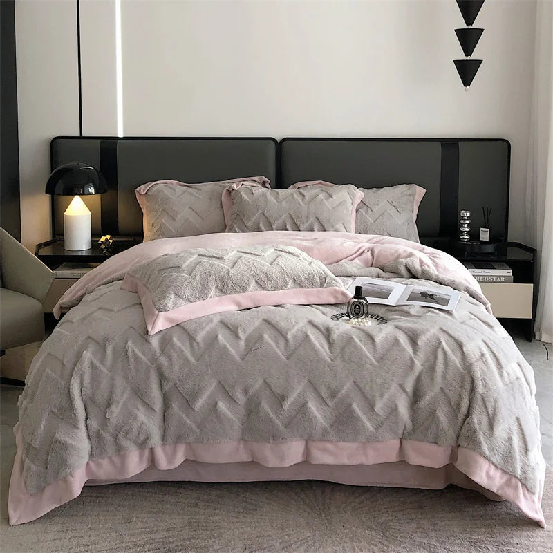 Afralia™ Plush Faux Rabbit Fur Velvet Bedding Set: Duvet Cover, Sheet, Pillowcases