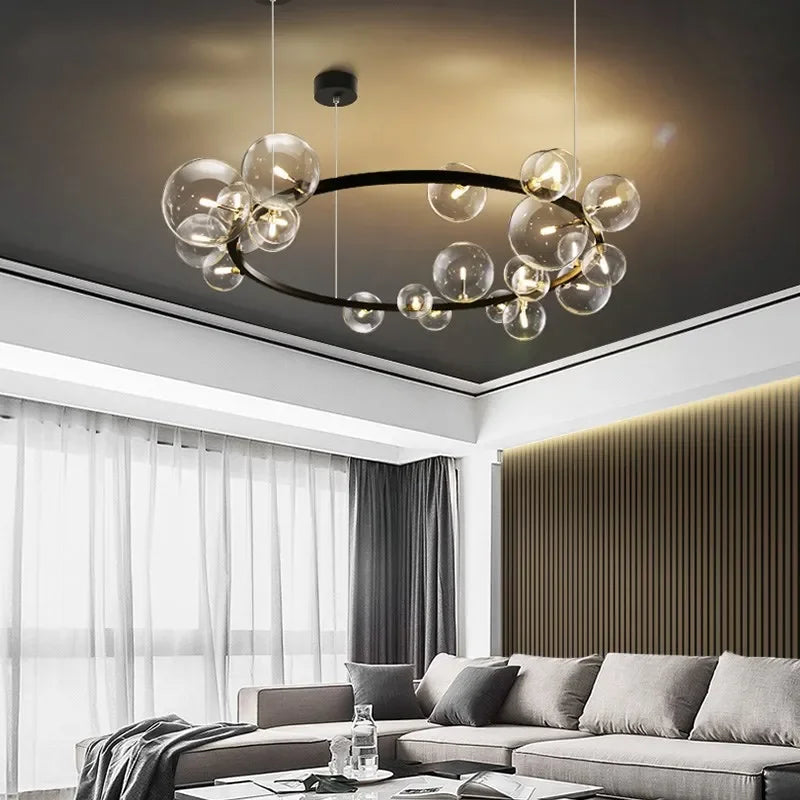 Afralia™ Glass Bubble LED Ceiling Chandelier for Home, Modern Ring Hanging Light Fixtures