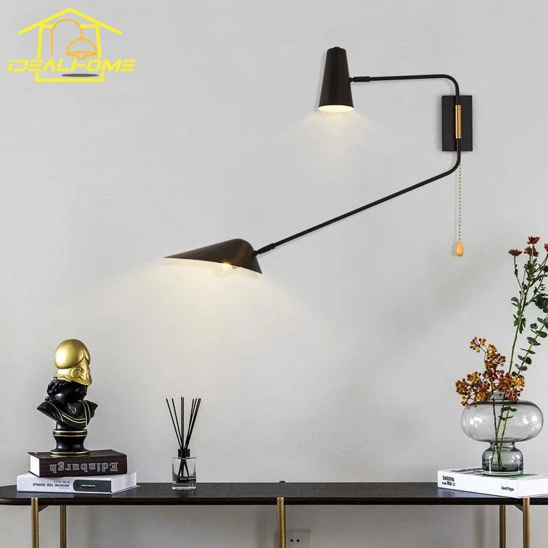 Afralia™ Adjustable Double Head LED Wall Lamp with Pull Switch