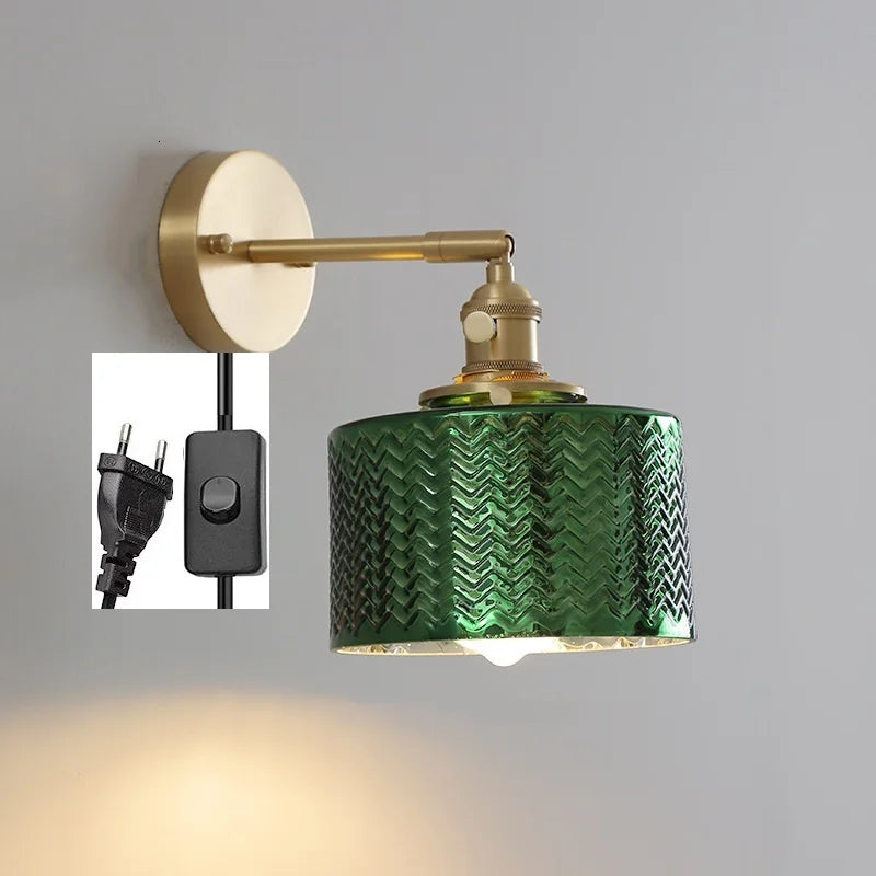 Afralia™ Green Glass LED Wall Light with Pull Chain Switch - Modern Nordic Design