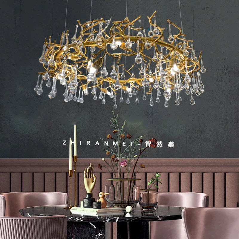 Afralia™ Modern Luxury Crystal Chandeliers: Elegant Copper Ceiling Lamp for Living & Dining Rooms