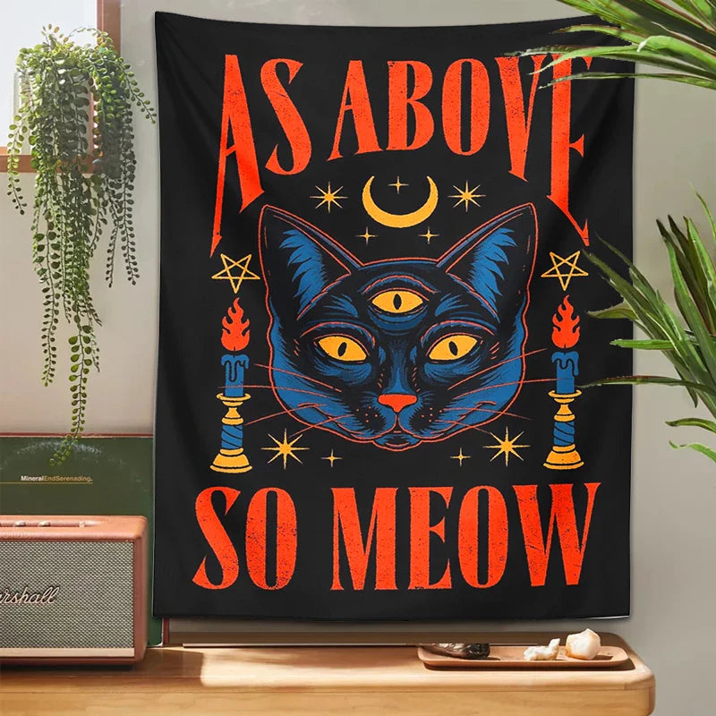 Afralia™ Cat Tarot Tapestry Wall Hanging Moon Star Room Decoration