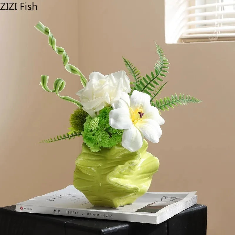 Afralia™ Green Ceramic Vase: Unique Plant Pot for Stylish Room Decor