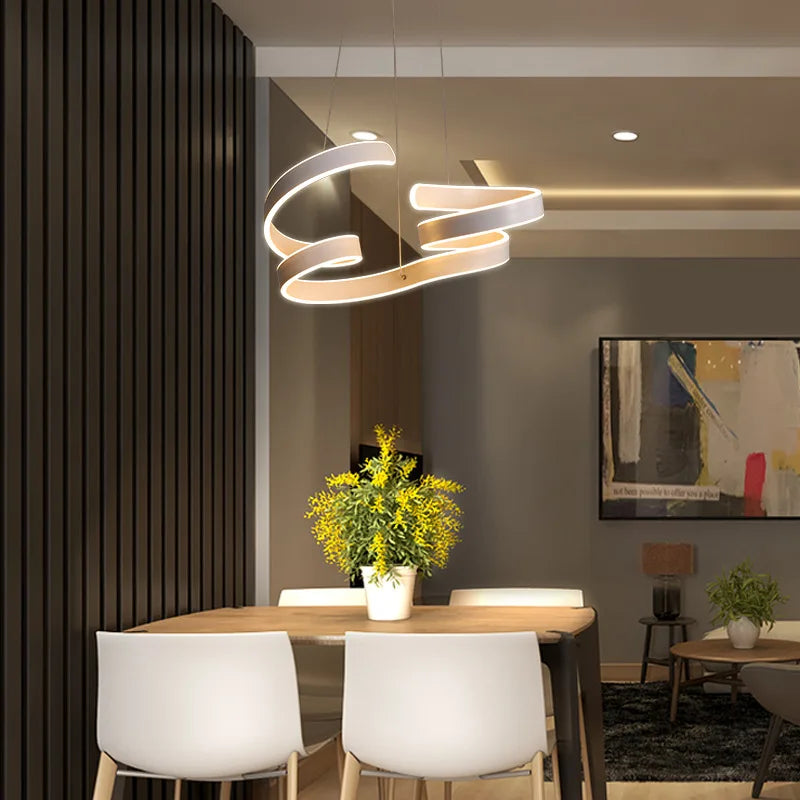 Afralia™ Curved Aluminum Led Chandelier for Living Room, Dining Room, and Study Lighting