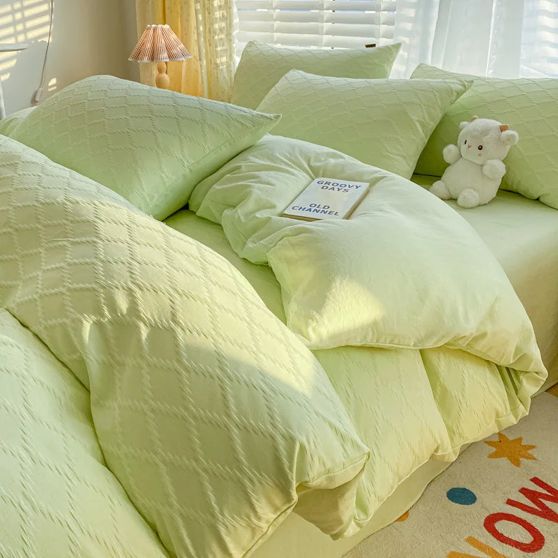 Afralia™ Fresh Bubble Yarn Fabric Bedding Set - Soft, Breathable Duvet Cover with Sheet