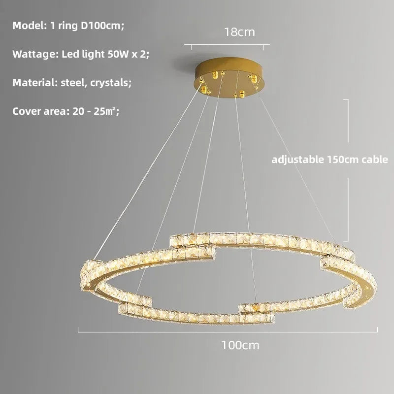 Afralia™ Oval Steel LED Pendant Lights with K9 Crystals