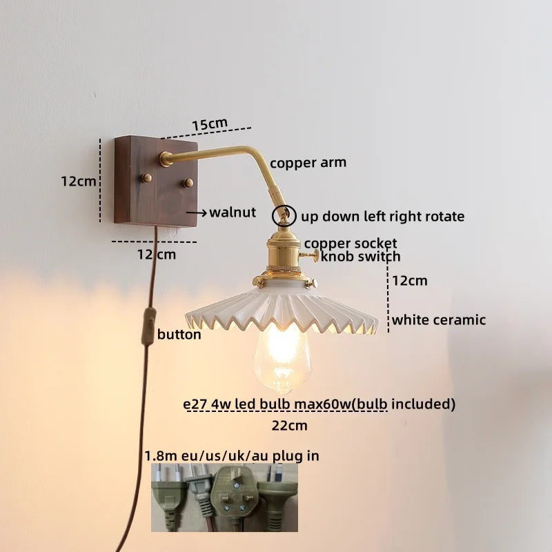 Afralia™ Glass Copper LED Wall Lights Modern Bedside Lamp for Bedroom Living Room