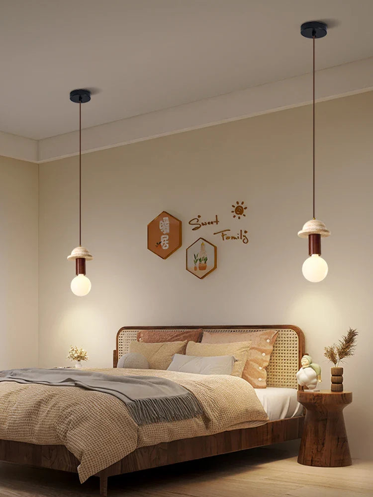 Afralia™ Yellow Wabi Sabi Wood Hanging Lamp Modern Designer Ceiling Pendant Light