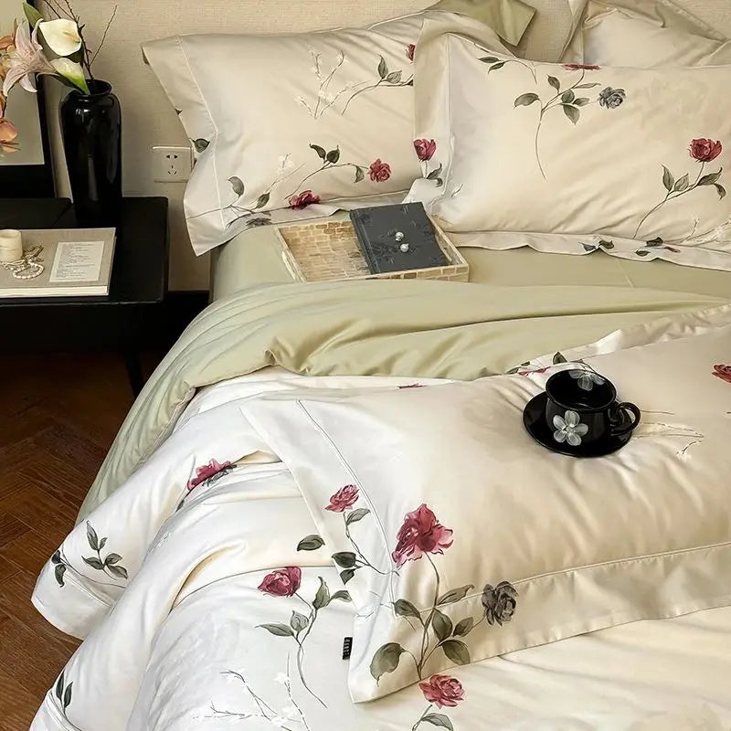 Afralia™ Vintage Rose Flowers Bedding Set, 1000TC Egyptian Cotton, 4Pcs
