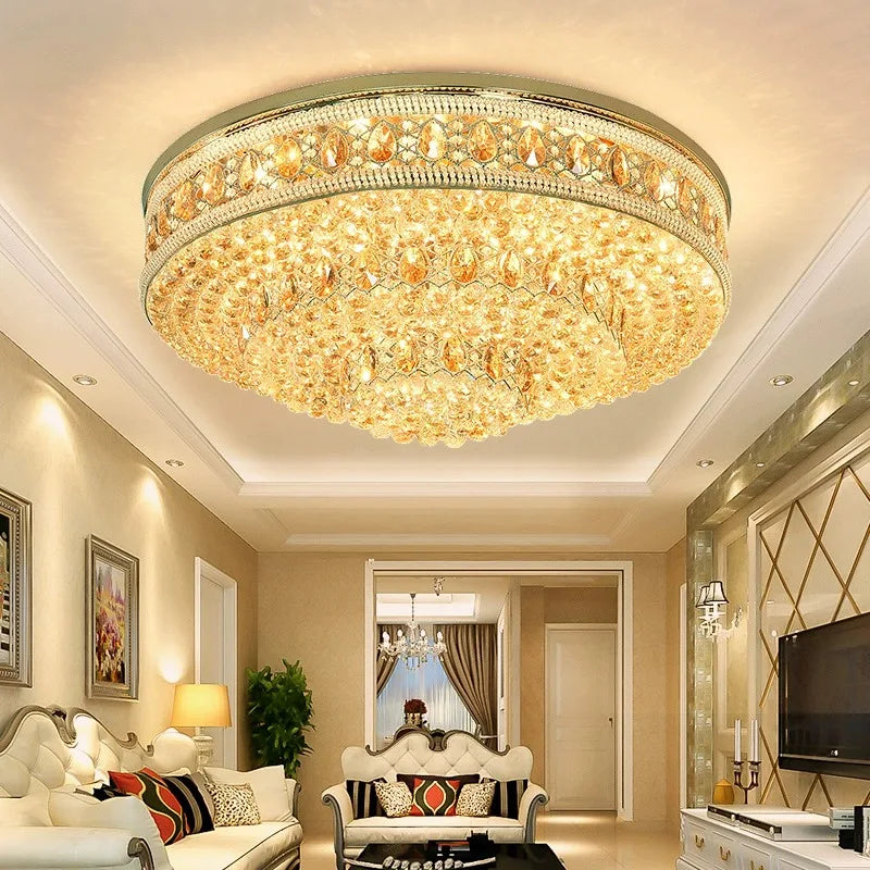 Afralia™ Large Crystal Ceiling Chandelier: Luxury Gold LED Round Ceiling Lights