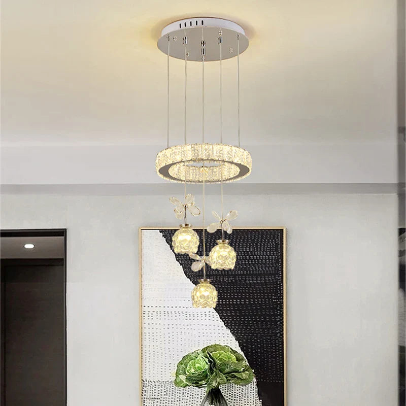 Afralia™ Crystal Petal Ceiling Chandelier: Modern Round Chrome Hanging Light for Home Decor