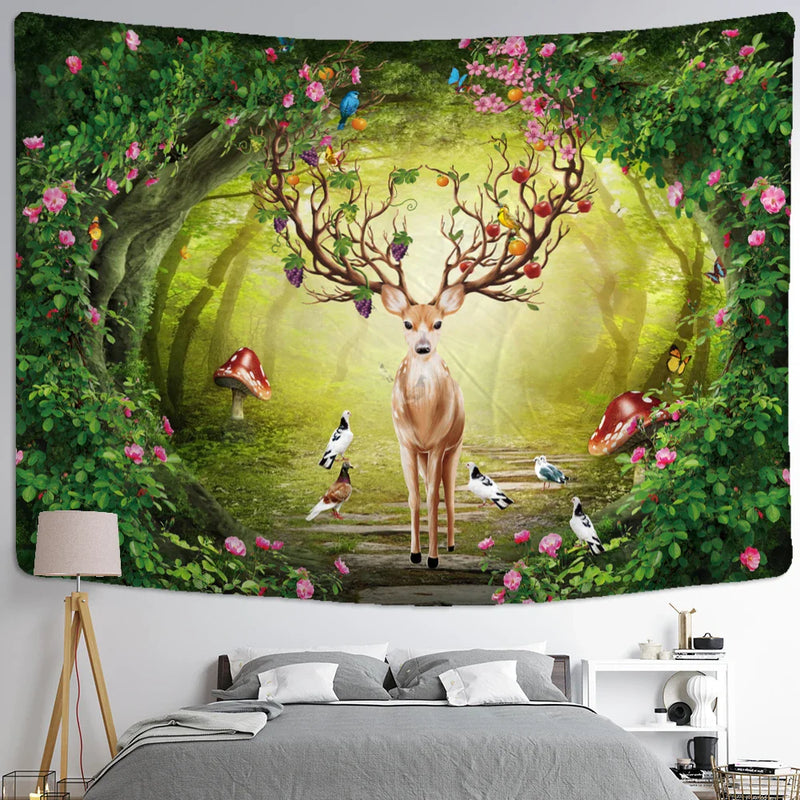 Afralia™ Elk Tapestry Wall Hanging Mystical Starry Sky Home Decor