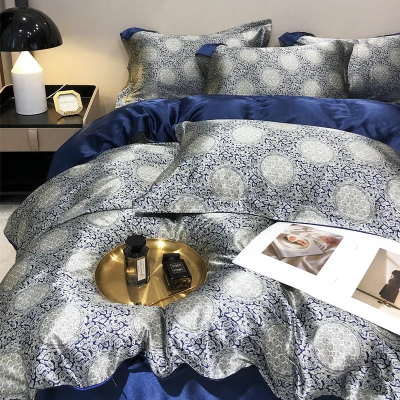 Afralia™ Satin Floral Mulberry Bedding Set with Luxury Duvet Cover & Sheets