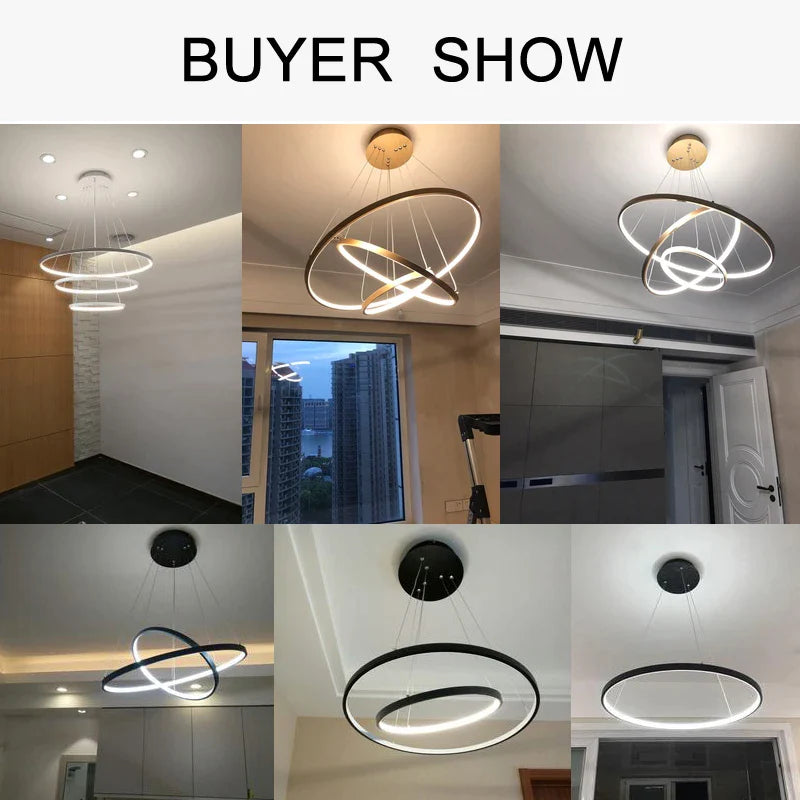 Afralia™ Modern LED Pendant Light Aluminum Chandelier Circle Rings Indoor Luxury Lighting