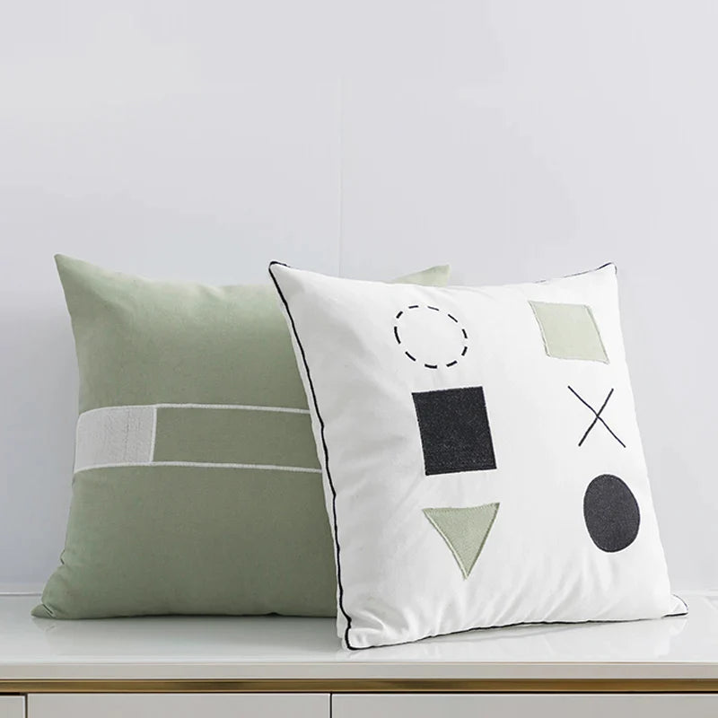 Green Black Line Embroidery Pillow Cover by Afralia™ for Modern Home Decor