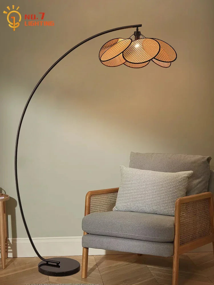 Afralia™ Wabi-sabi Rattan Weaving Petal Floor Lamp LED E27 for Living Room Villa