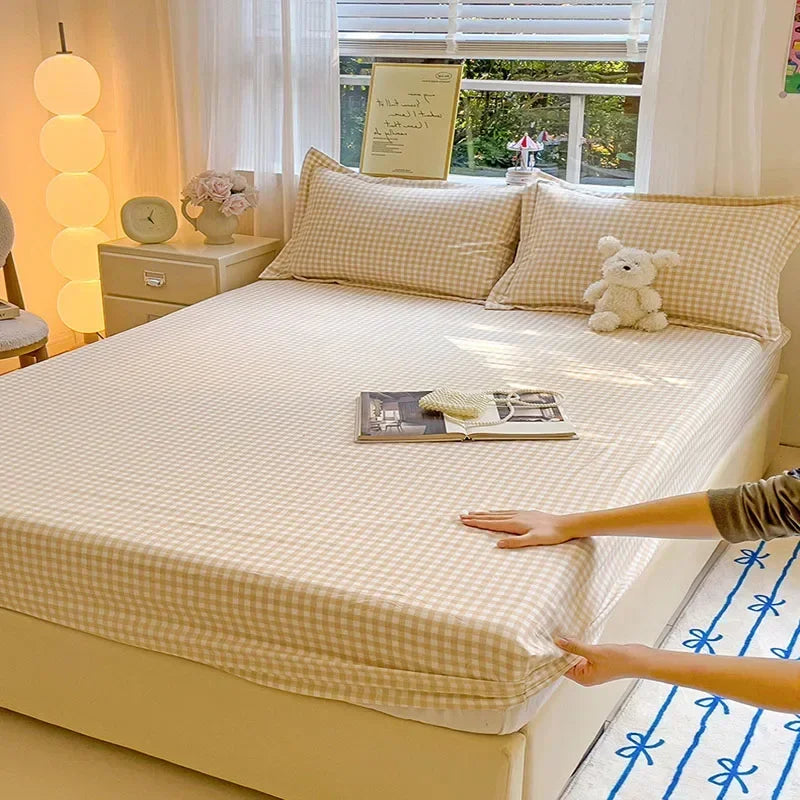 Afralia™ Soft Grid Pattern Cotton Bedsheet - Skin Friendly, Non Slip & Ultra Thin