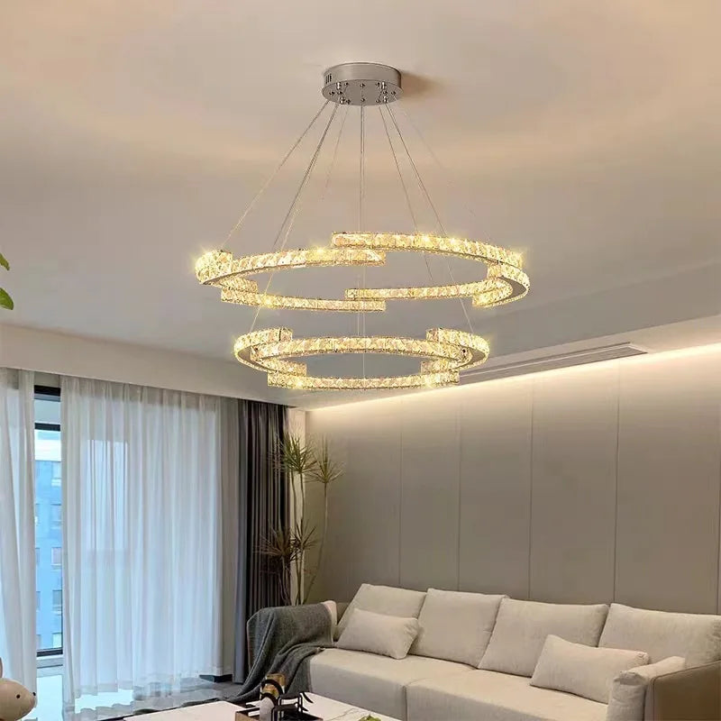 Afralia™ Luxury Crystals Chandelier LED Pendant Lamps - Dimmable Double Layer High-end Lights