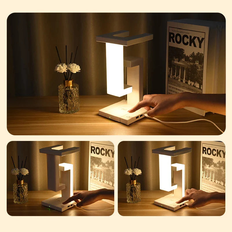 Afralia™ Wireless Charging Desk Lamp LED Night Light for Bedroom, Anti-Gravity Design