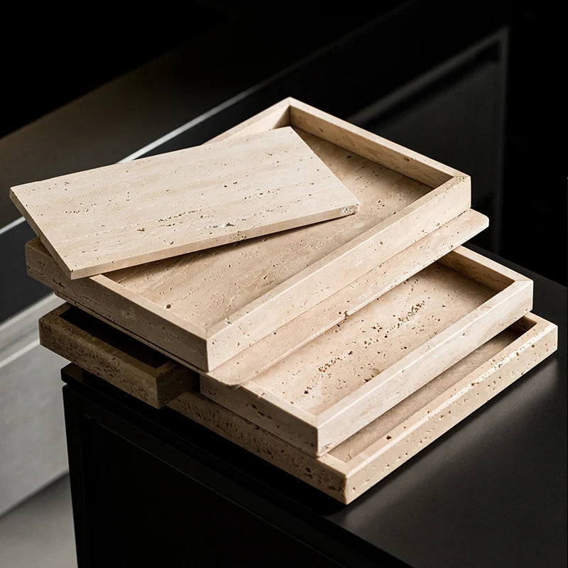 Afralia™ Travertine Bathroom Counter Tray for Soap Dispenser and Kitchen Sink Organizer