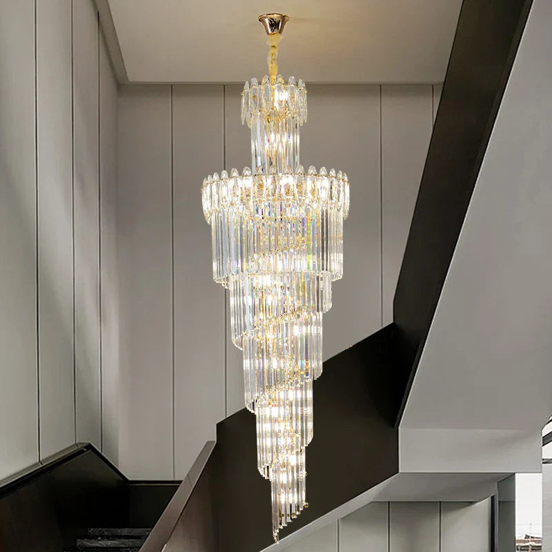 Afralia™ Crystal Chandelier: Modern Duplex Villa Hall Light Luxury Rotating Hollow Strip Crystal