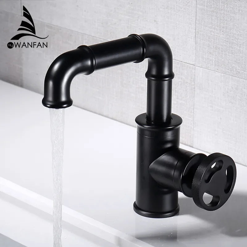 Afralia™ Black Brass Basin Faucet: Hot Cold Mixer Tap, Contemporary Style