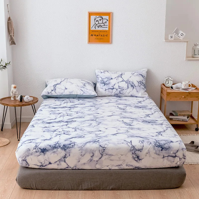 Afralia™ Nordic Marble Print Microfiber Fitted Bed Sheet - Soft & Comfortable King Size