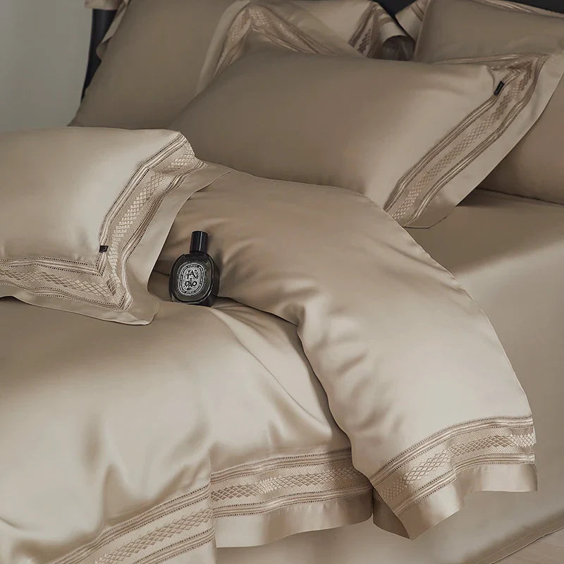 Afralia™ Luxury Embroidery Wide Edge Bedding Set in Soft Lyocell Fabric