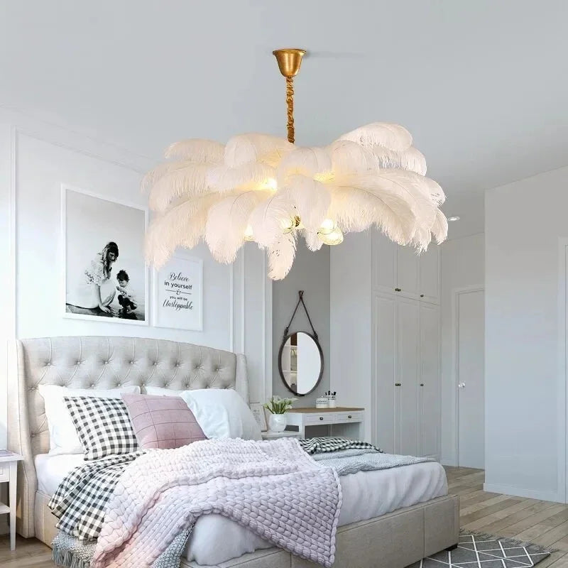 Luxury Ostrich Feather Chandelier by Afralia™ - Modern LED Living Room Pendant Lamp