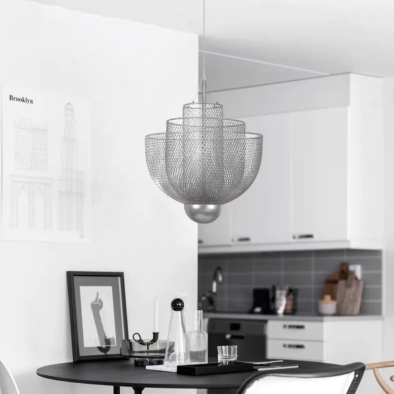 Afralia™ Mesh Chandelier: Silver Metal Grid Lamparas for Fashionable Home Decor