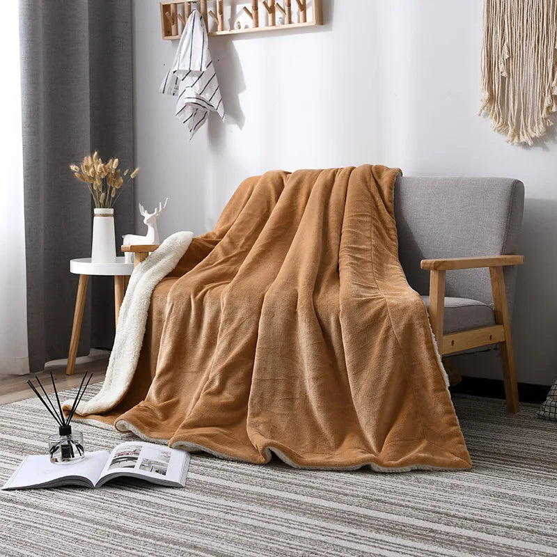 Afralia™ Flannel & Lamb Wool Blanket: Super Soft Cozy Quilt for Home Office Sofa