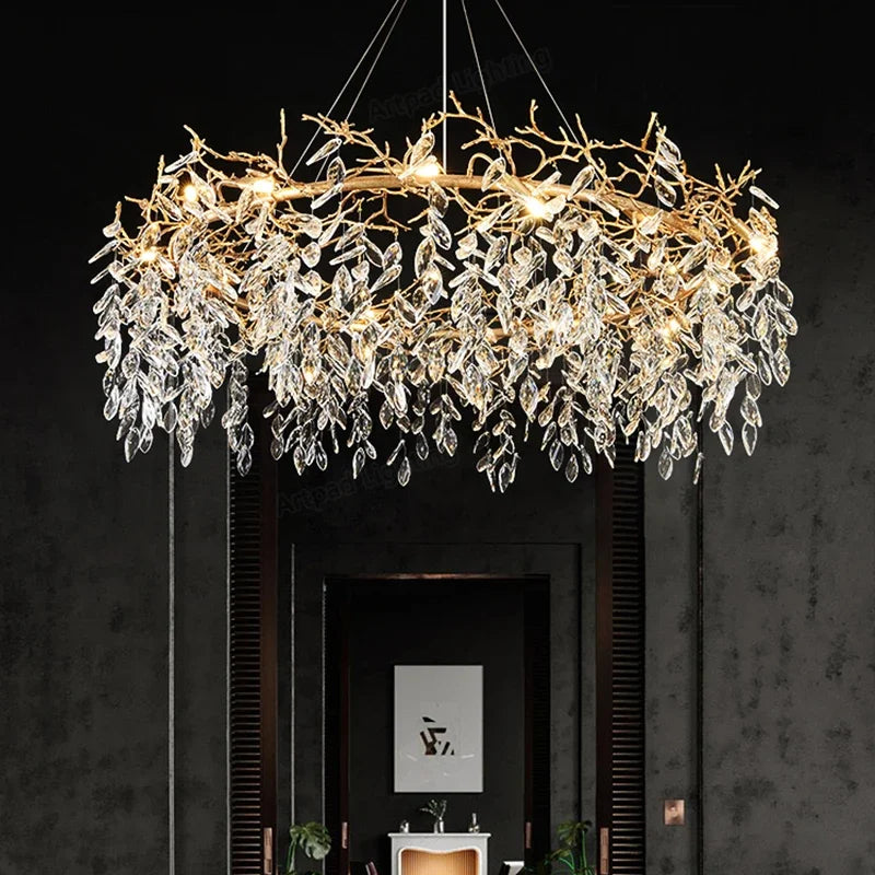 Afralia™ Luxury Crystal Chandeliers Metal Hanging Lamp for Dining Living Room & Hotel Hall