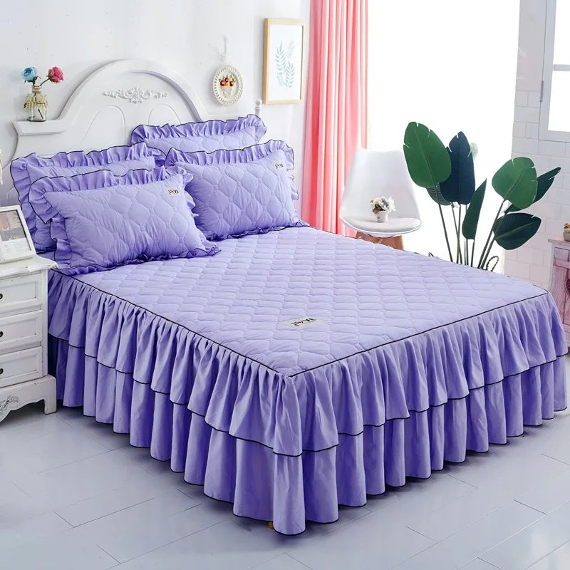 Afralia™ Mixed Color Single Bed Skirt Mattress Cover Quilted Anti-Slip Dustproof Topper
