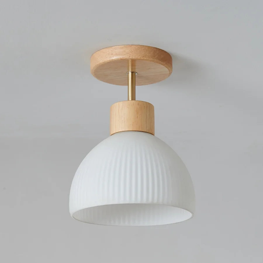 Afralia™ Nordic LED Ceiling Light, White Glass Wood Ceiling Lamp for Kitchen Living Room