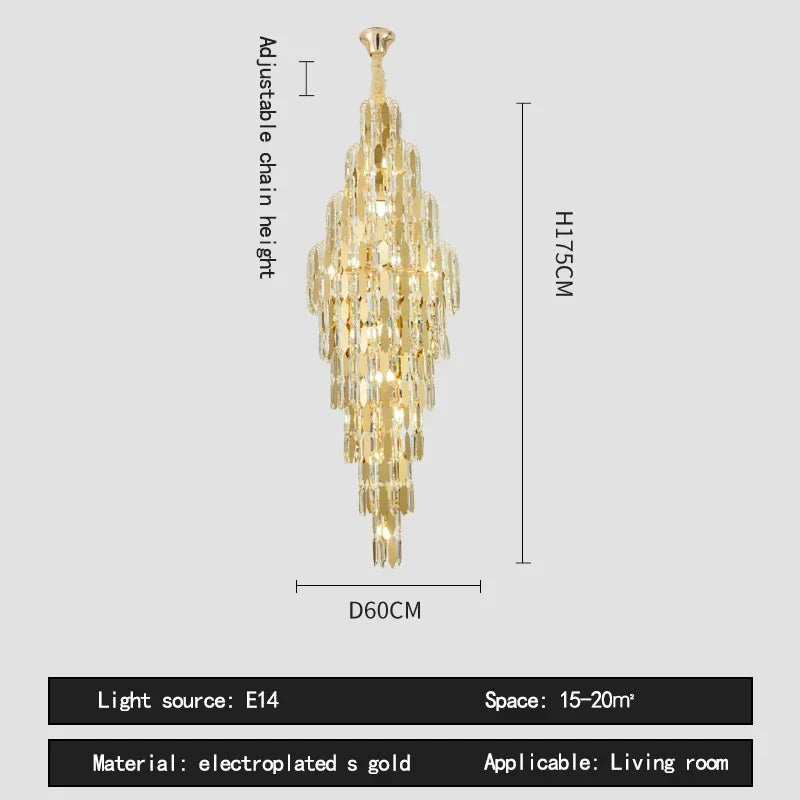 Afralia™ Crystal Luxury Chandelier for Villa Hotel Living Room Spiral Staircase