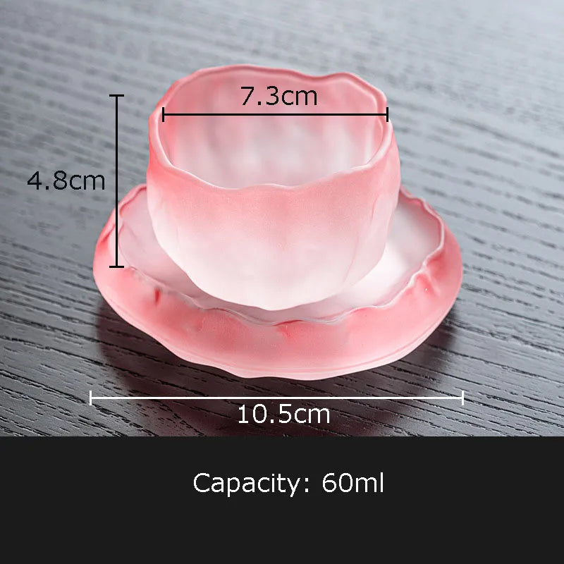 Afralia™ Pink Glass Tea Cups with Saucer Set for Afternoon Tea or Coffee