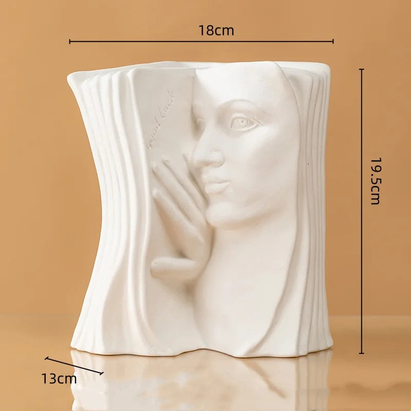 Afralia™ Ceramic Face Vase for Home Decor and Floral Arrangement