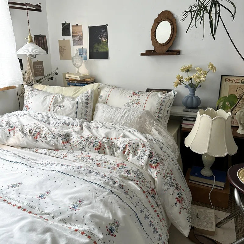 Afralia™ Cotton Floral Duvet Cover Set: Single-King Sizes, Solid Color, 100% Cotton