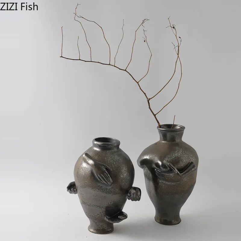 Afralia™ Abstract Art Ceramic Vase for Desk Decoration and Room Aesthetic