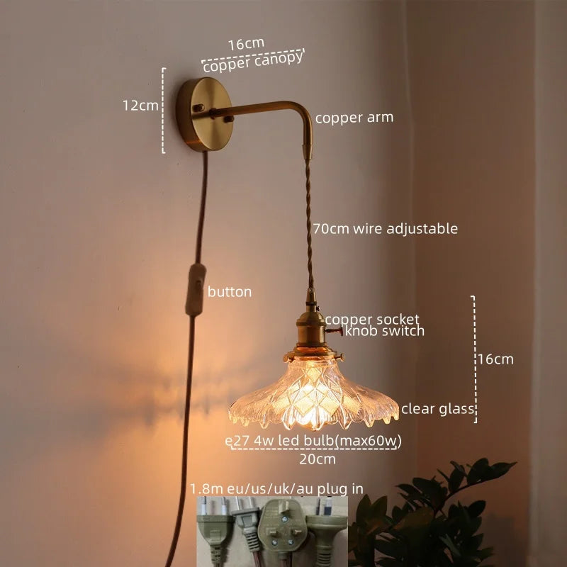 Afralia™ LED Wall Lamp Glass Copper Arandelas Para Parede Retro Style for Living Room