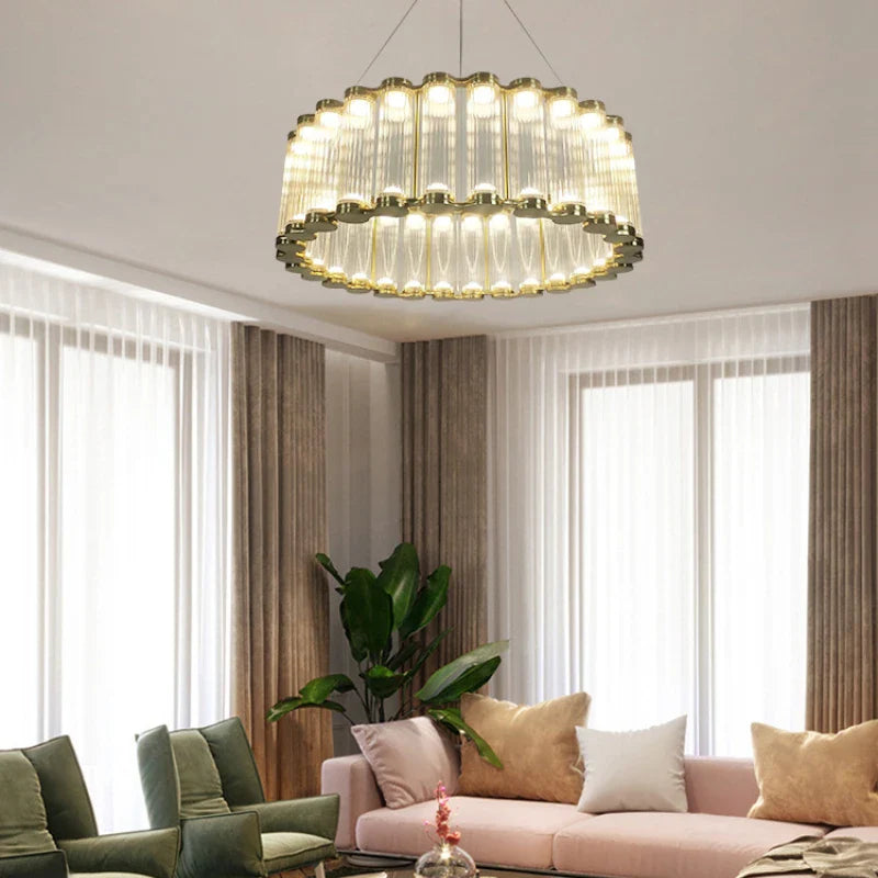 Afralia™ Golden Chandelier LED Dimming Light for Modern Living Room & Bedroom