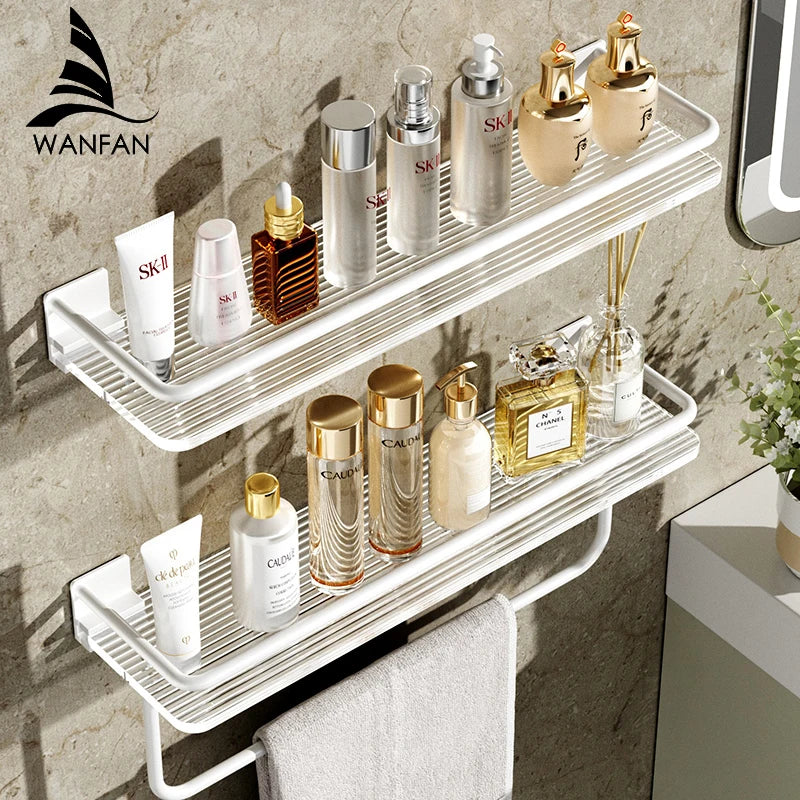 Afralia™ White Metal Corner Bathroom Shelf Makeup Organizer Shower Wall Rack