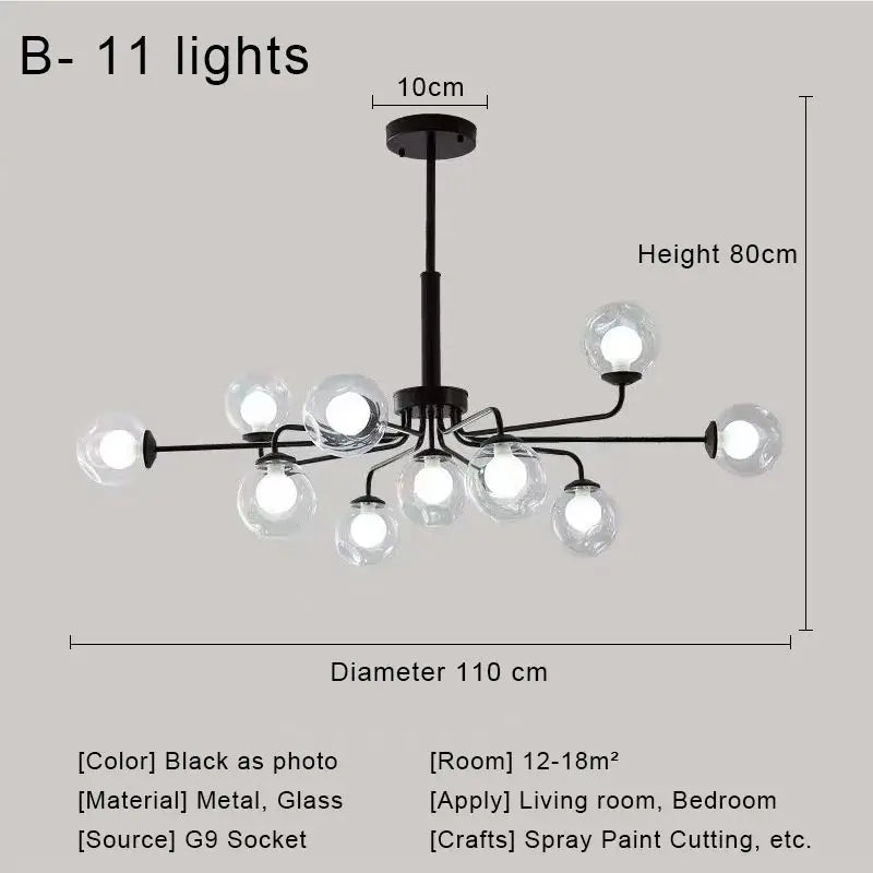 Afralia™ Glass Ball Pendant Chandelier for Living Room Bedroom Dining Room
