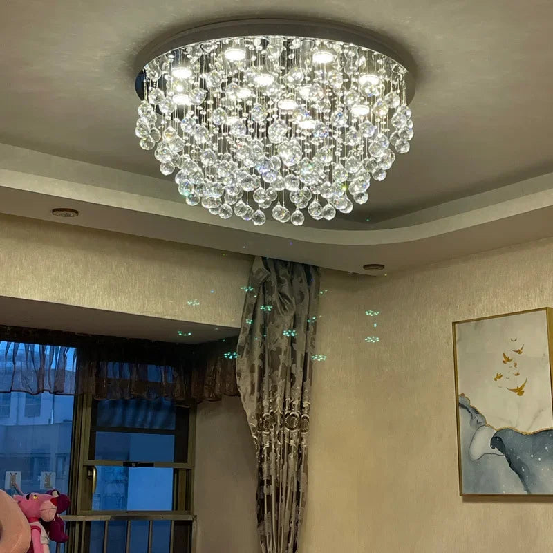 Afralia™ LED Crystal Ball Ceiling Chandelier | Modern Living Room Hanging Light