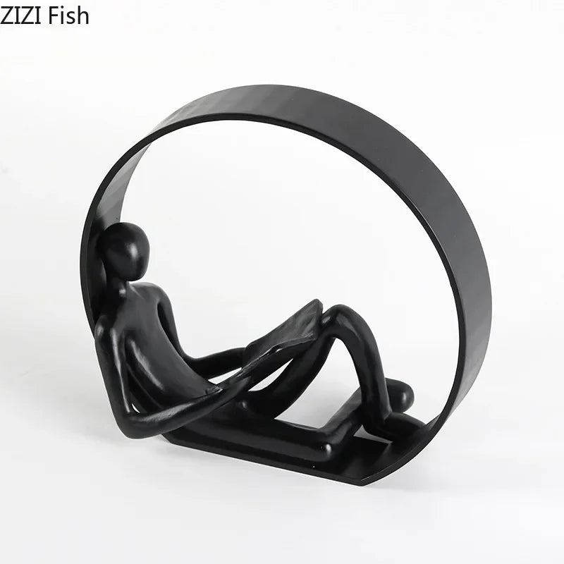 Afralia™ Abstract Black Characters Sculpture Resins Desk Decoration for Aesthetic Room Decor