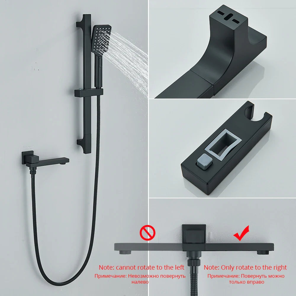 Afralia™ Matte Black Rainfall Shower Faucet Set with Slide Bar Swivel Spout