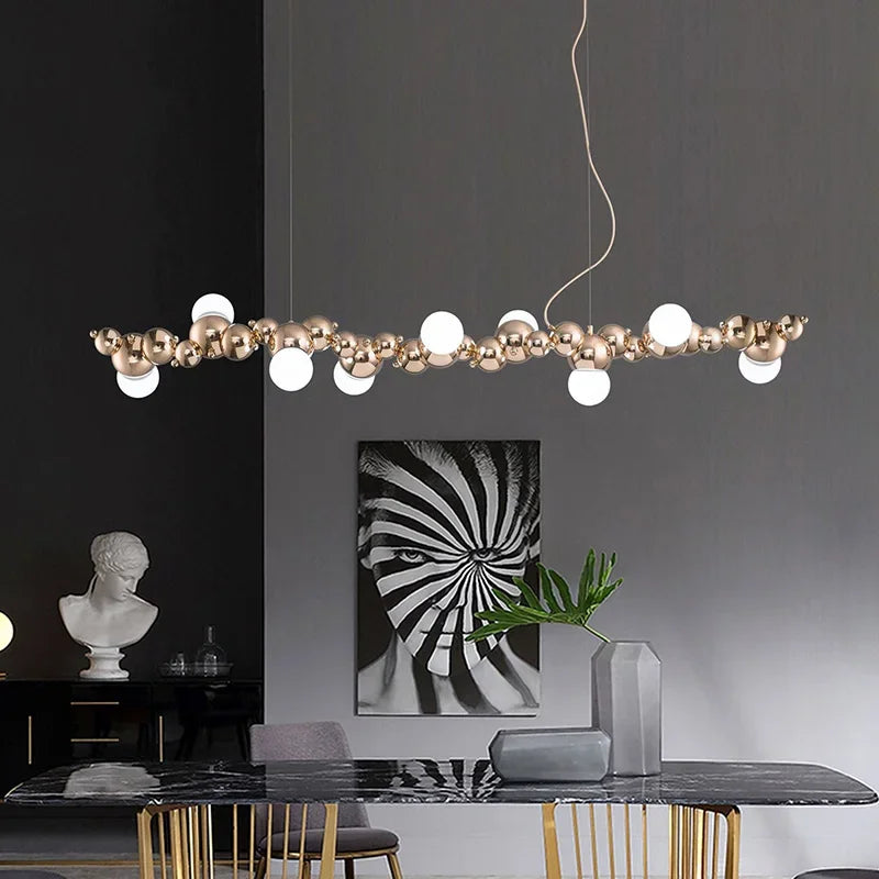 Afralia™ Caterpillar Metal Ball Chandelier: Modern Creative Long Bar Pendant Light for Kitchen Dining Room