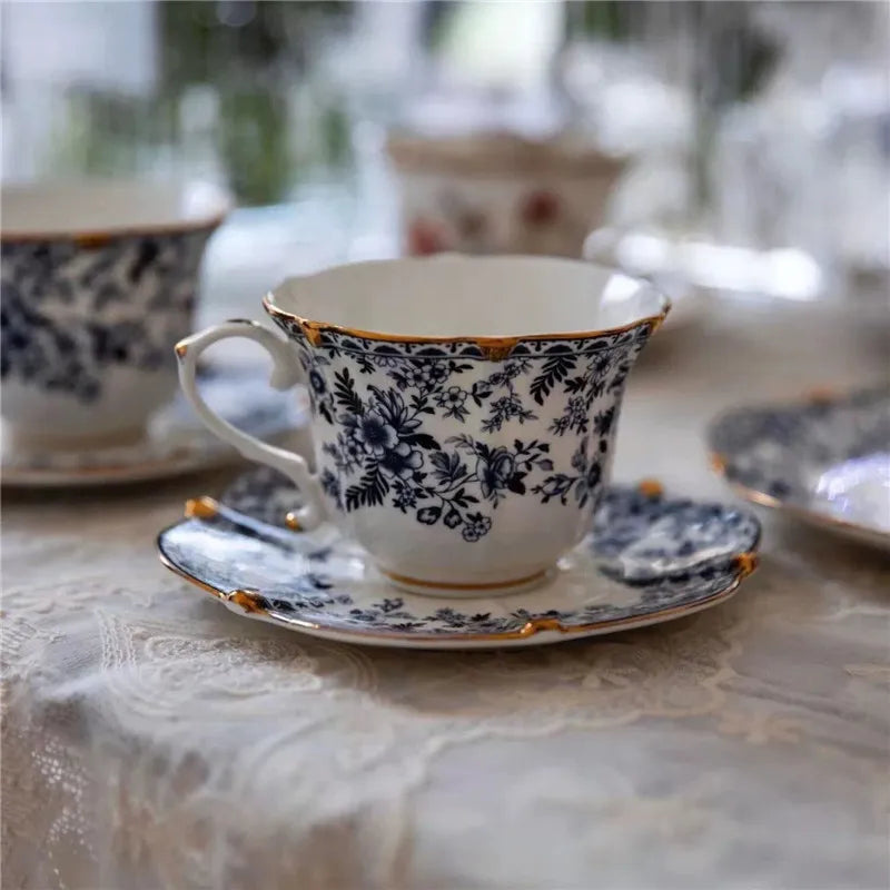 Porcelain Flower Tea Cups Set by Afralia™ - Elegant Coffee Cup Saucer Set